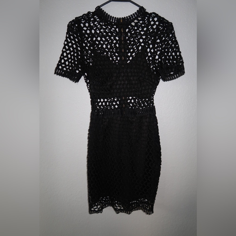Black abstract midi dress.